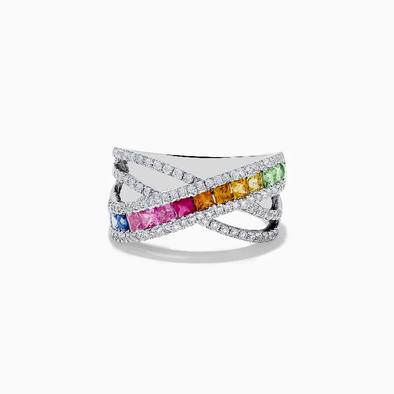 ladies rings channel-Watercolors 14K Gold Multi Sapphire & Diamond Crossover Ring