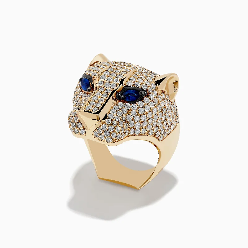 ladies rings gemstone-Signature 14K Yellow Gold Sapphire and Diamond Panther Ring