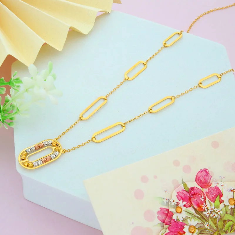 Ladies necklaces bold shine -Gold Necklace (Chain With Beaded Oval Shaped Pendant) 21KT - FKJNKL21KM9856