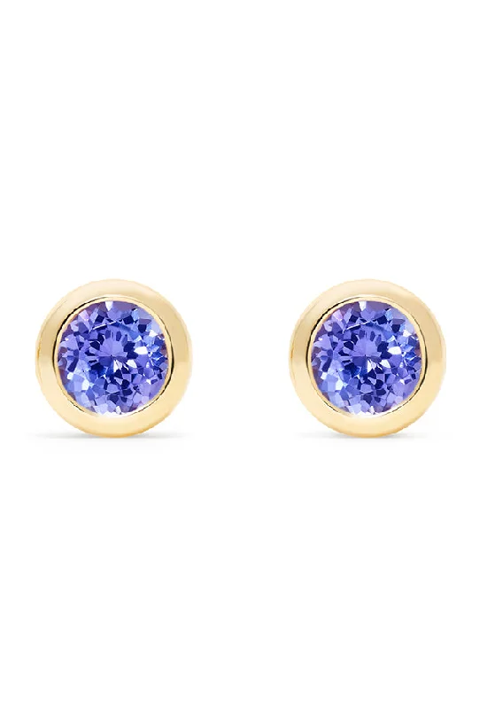 ladies earrings astrology-14K Yellow Gold Tanzanite Stud Earrings, 0.91 TCW