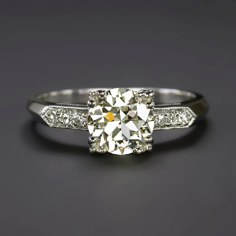 silver engagement rings -1.35ct OLD EUROPEAN CUT DIAMOND ENGAGEMENT RING J-K VS1 PLATINUM VINTAGE ESTATE