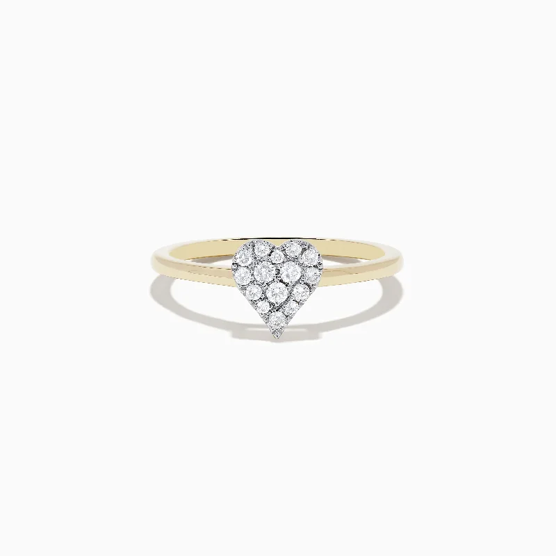 ladies rings single stone-14K Yellow Gold Pave Diamond Heart Ring