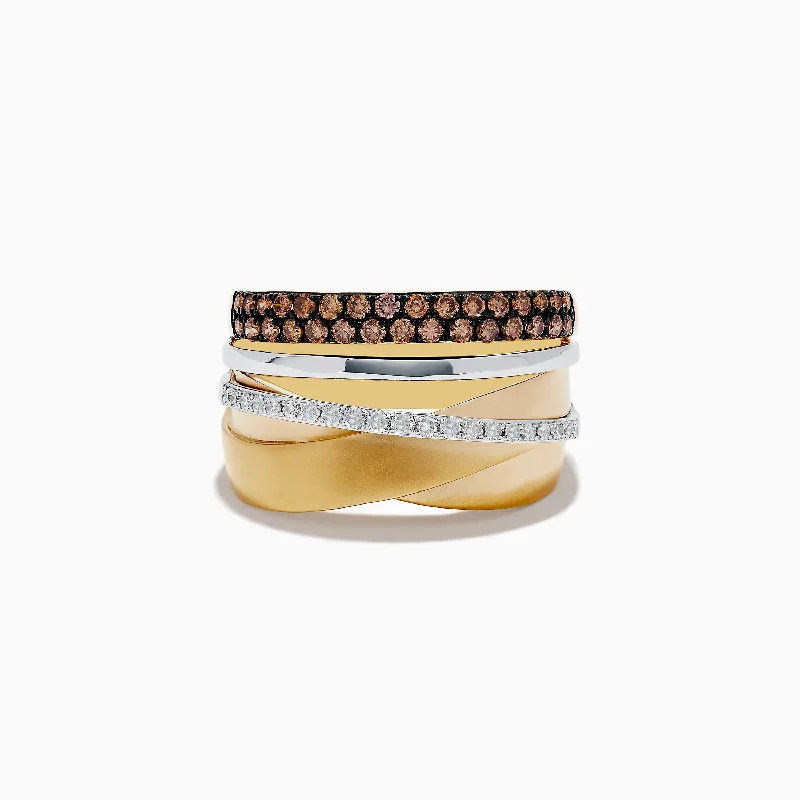 ladies rings ocean-14K Two-Tone Gold Espresso and White Diamond Crossover Ring