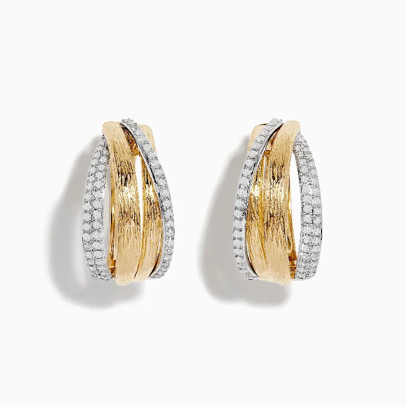 ladies earrings subtle-Duo 14K Two-Tone Gold Diamond Hoop Earrings