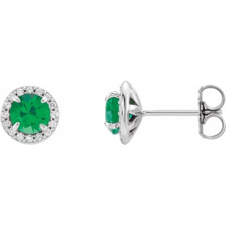 ladies earrings animal-14K White 4.5 mm Natural Emerald & 1/6 CTW Natural Diamond Earrings