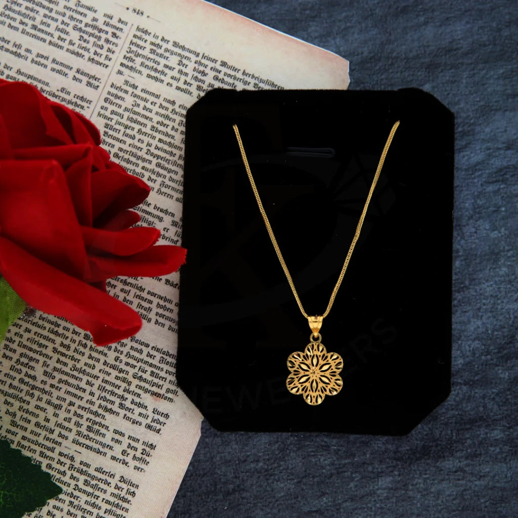 Ladies necklaces date radiance -Gold Necklace (Chain with Flower Pendant) 21KT - FKJNKL21KM8388