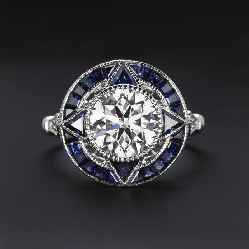 Gothic engagement rings -2ct LAB CREATED DIAMOND SAPPHIRE ENGAGEMENT RING VINTAGE STYLE TARGET ART DECO