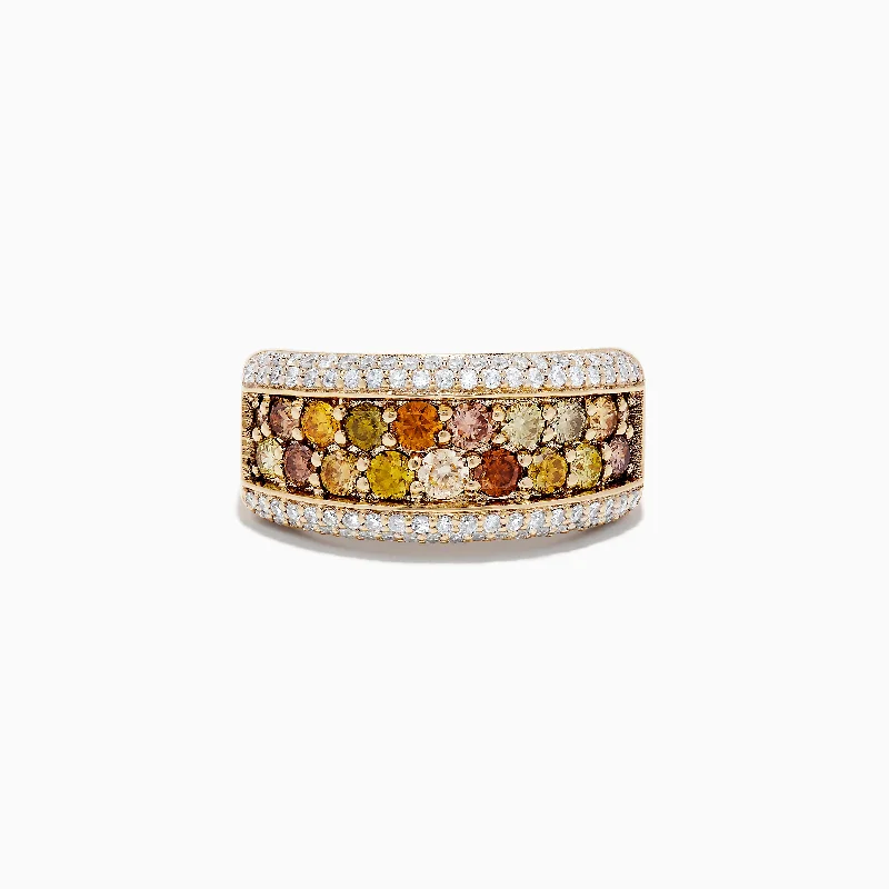 ladies rings embossed-14K Yellow Gold Multi Color Diamond Ring