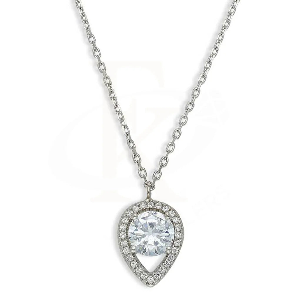 Ladies necklaces lone gem radiance -Sterling Silver 925 Pear Shaped Solitaire Necklace - FKJNKLSL3028