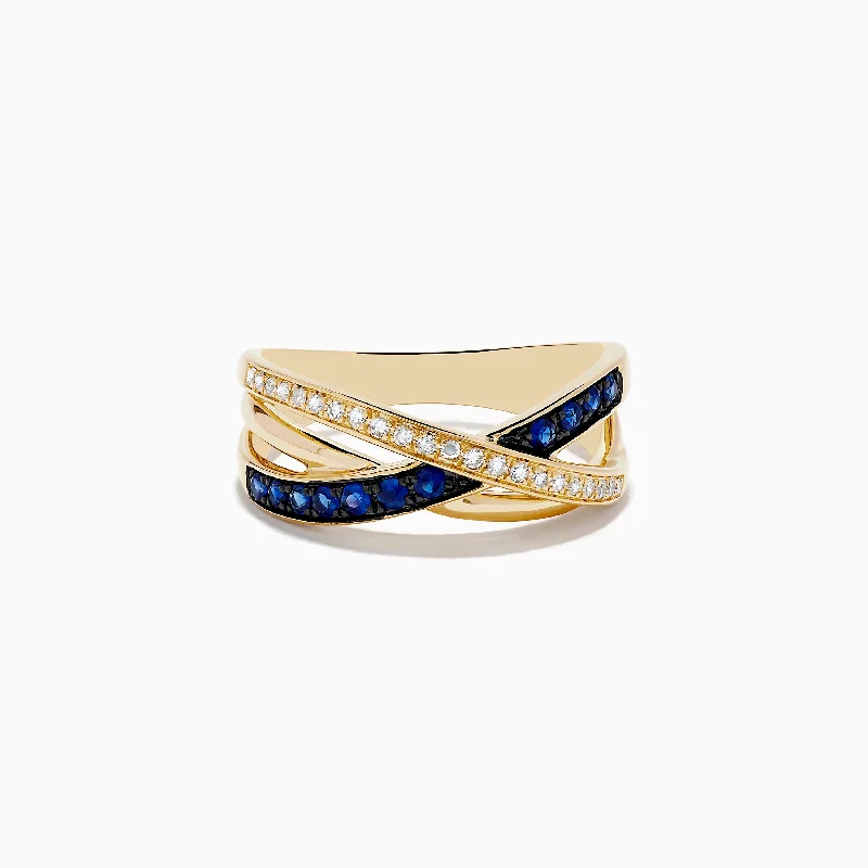 ladies rings polishing-Royale Bleu 14K Yellow Gold Blue Sapphire and Diamond Crossover Ring