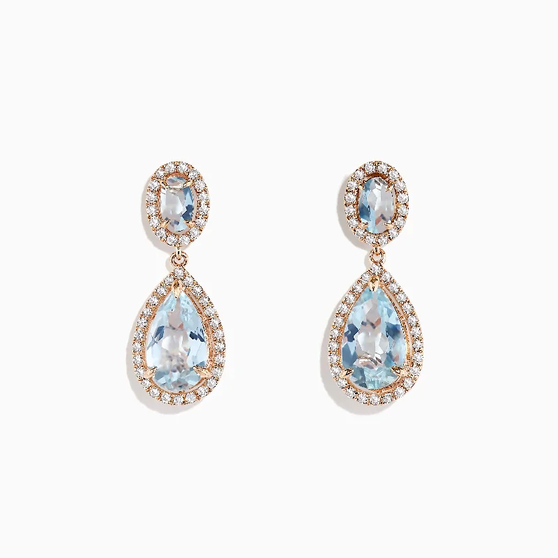 ladies earrings tiny-Aquarius 14K Rose Gold Aquamarine and Diamond Earrings