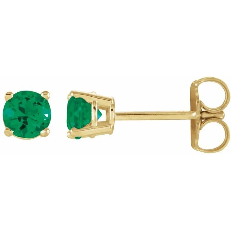 ladies earrings lightweight-14K Yellow 4 mm Natural Emerald Stud Earrings