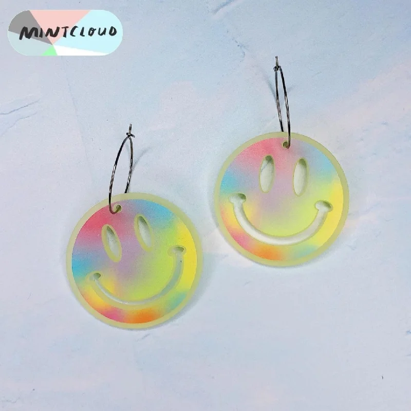 ladies earrings chic-Mintcloud Earrings - Rainbow Happy Face*