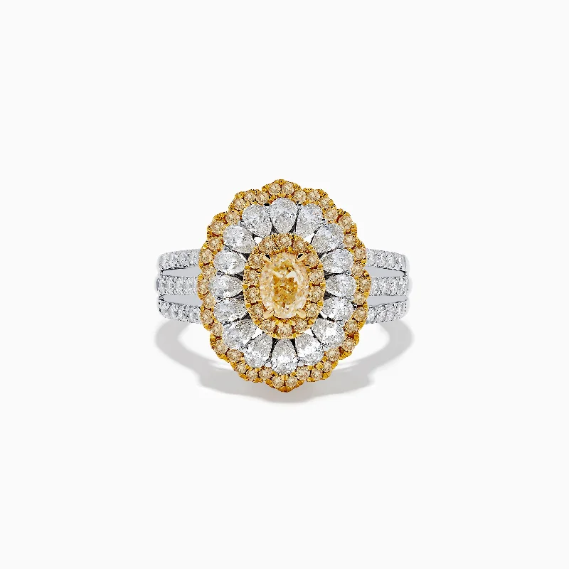 ladies rings ruby-Canare 18K Two-Tone Yellow and White Diamond Layered Oval Halo Ring