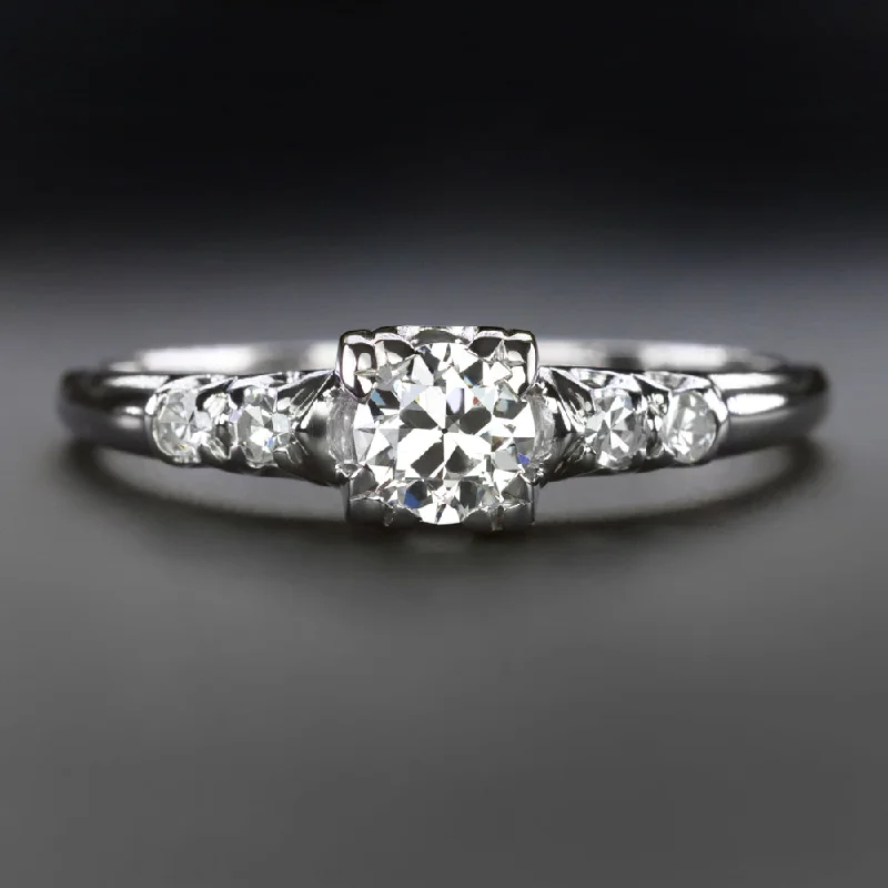 east-west engagement rings -VINTAGE DIAMOND ENGAGEMENT RING 0.40ct F-G VS2 OLD EUROPEAN CUT PLATINUM CLASSIC