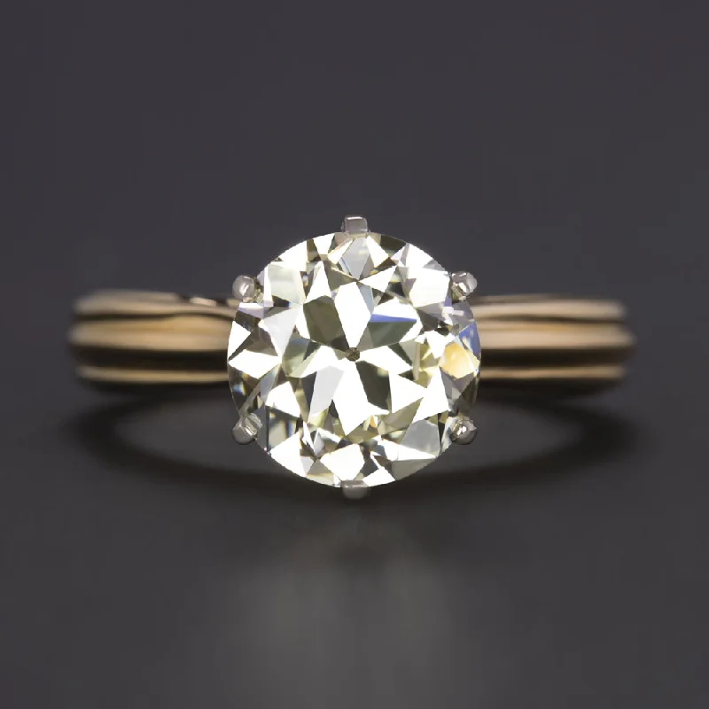 moissanite engagement rings -2.92ct OLD EUROPEAN CUT DIAMOND ENGAGEMENT RING VINTAGE SOLITAIRE YELLOW GOLD