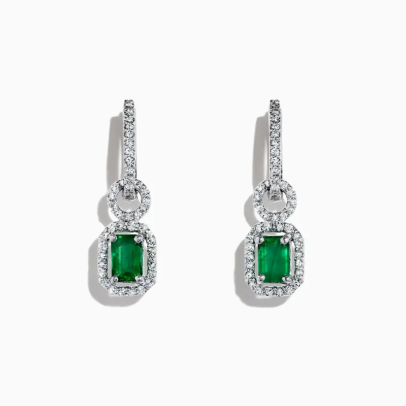 ladies earrings reward-Brasilica 14K White Gold Emerald and Diamond Drop Earrings, 1.47 TCW