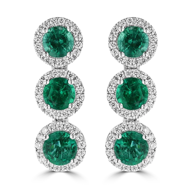 ladies earrings surprise-JULEVE 18KT WHITE GOLD 5.03CT EMERALD & 1.05CTW DIAMOND HALO DROP EARRINGS