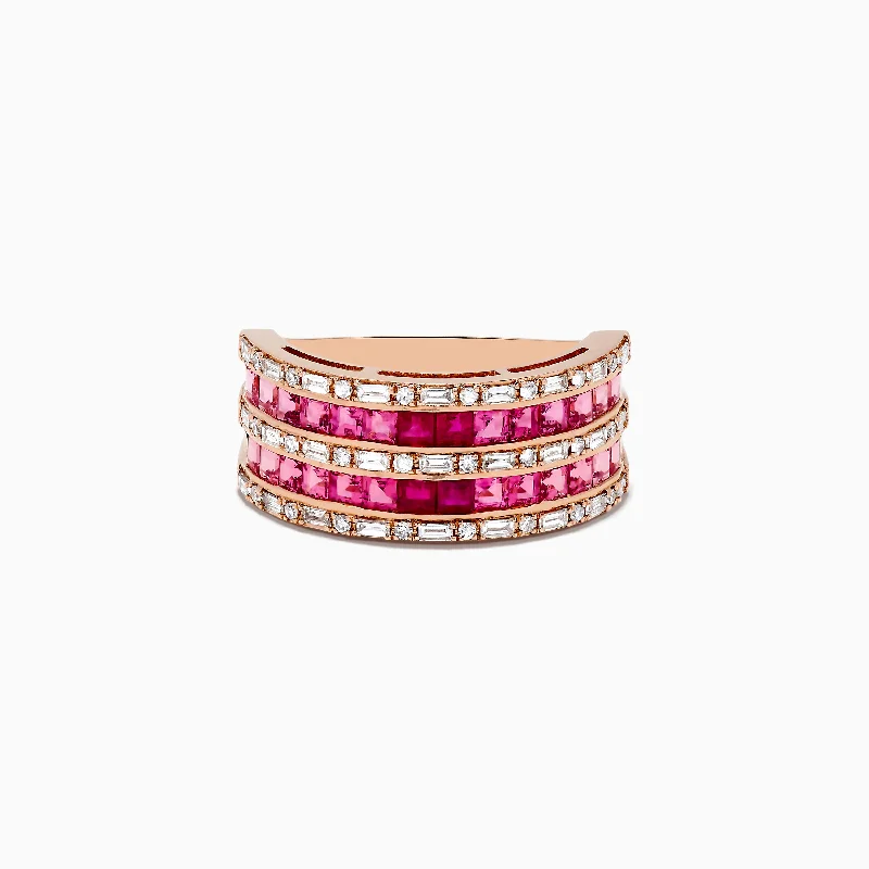 ladies rings online shop-14k Rose Gold Princess Cut Pink Tourmaline and Ruby Ring 1.61 TCW