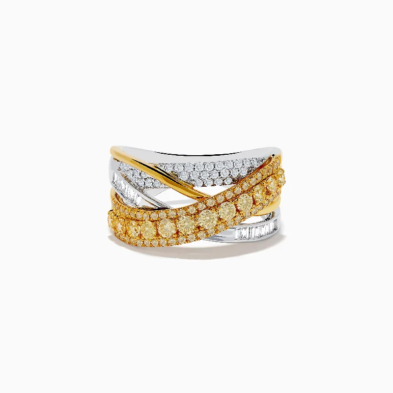 ladies rings pearl-Canare Two-Tone White & Yellow Diamond Criss Cross Ring