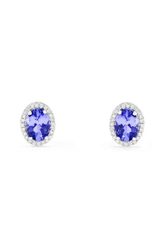 ladies earrings 1950s-14K White Gold Tanzanite and Diamond Stud Earrings, 2.20 TCW