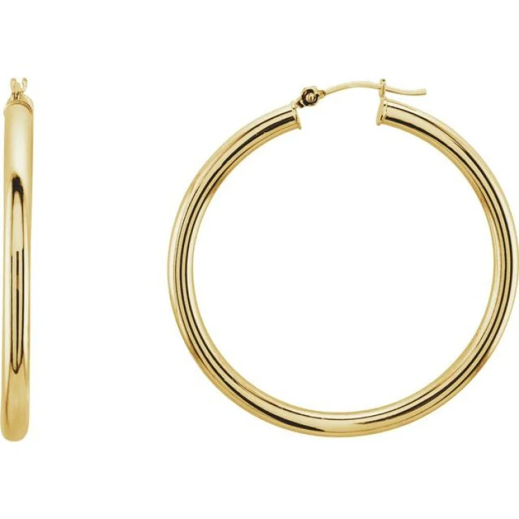 ladies earrings meaningful-14K Yellow 40 mm Tube Hoop Earrings