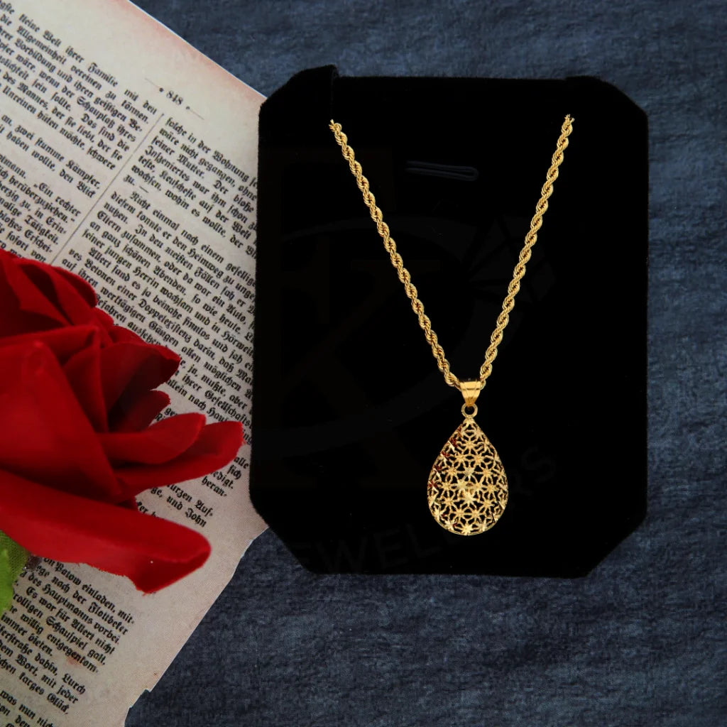 Ladies necklaces roam charm -Gold Necklace (Chain with Flower Drop Pendant) 21KT - FKJNKL21KM8377