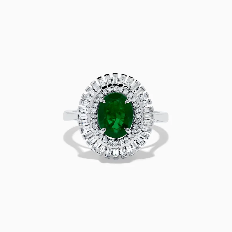 ladies rings popular-14K White Gold Emerald and Diamond Ring