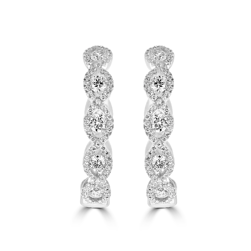 ladies earrings stud-14KT WHITE GOLD 2.01 CTW DIAMOND HOOP EARRINGS