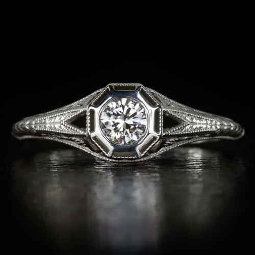 custom engagement rings -ART DECO FILIGREE 1/4ct DIAMOND ENGAGEMENT COCKTAIL RING BEZEL VINTAGE STYLE