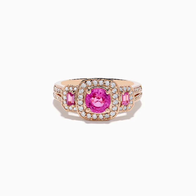 ladies rings limited edition-14K Rose Gold Pink Sapphire and Diamond Ring