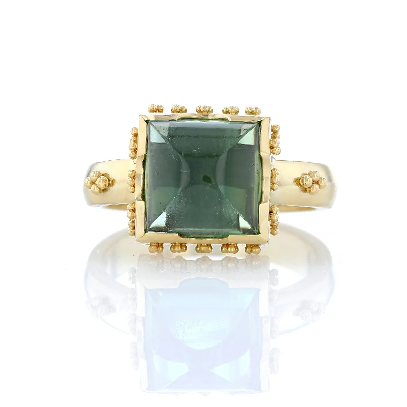 ladies rings silver-Granualated Green Tourmaline Ring by George Fox