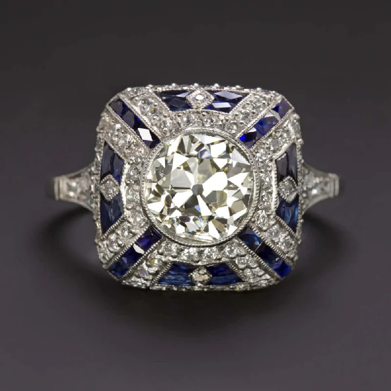 channel set engagement rings -2.5c OLD EUROPEAN CUT DIAMOND VINTAGE STYLE ENGAGEMENT RING SAPPHIRE PLATINUM