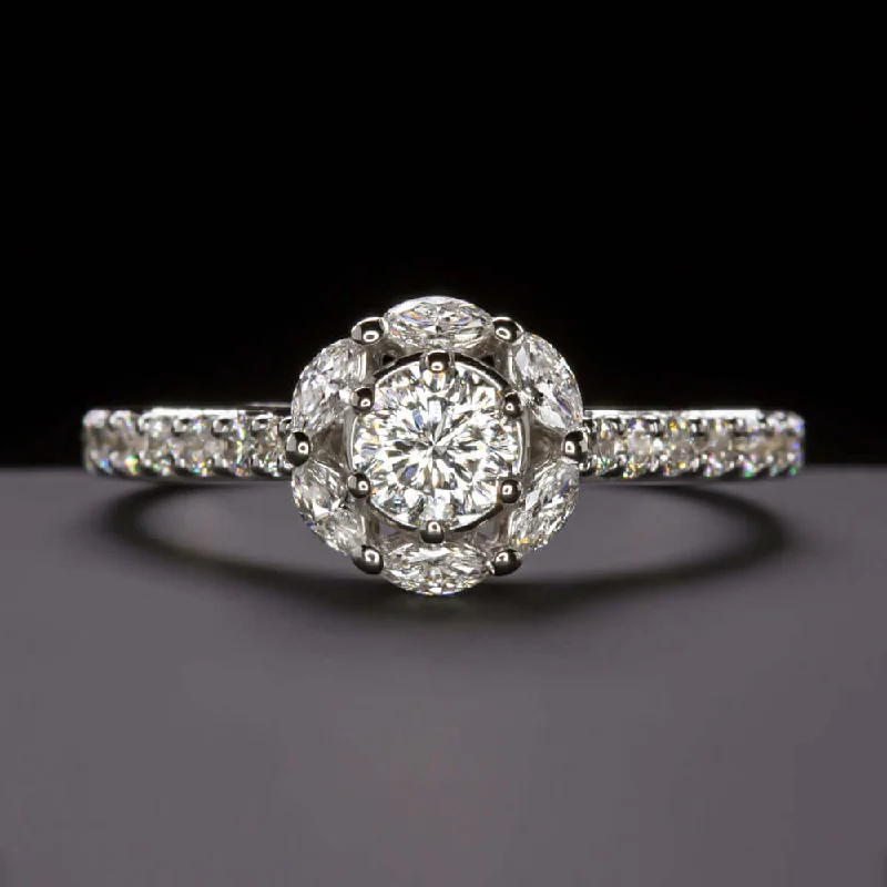 bezel set engagement rings -1.12ctw CELEBRITY CUT DIAMOND ENGAGEMENT RING MARQUISE HALO RADIANT STAR ROUND