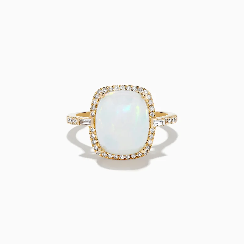 ladies rings symbolic-Aurora 14K Yellow Gold Opal and Diamond Ring