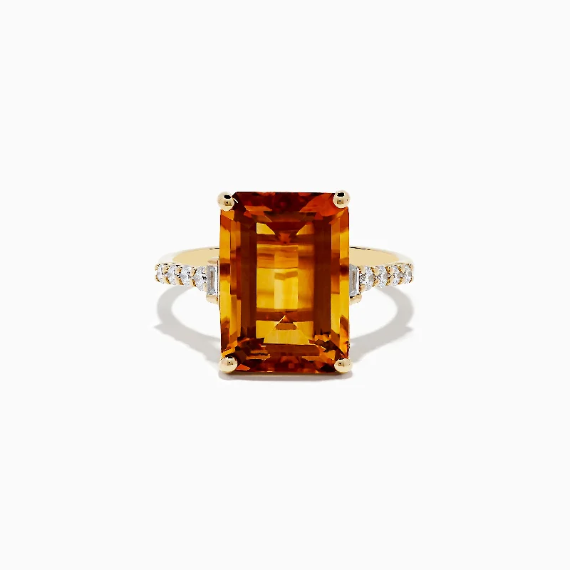 ladies rings yellow gold-Sunset 14K Yellow Gold Citrine and Diamond Ring