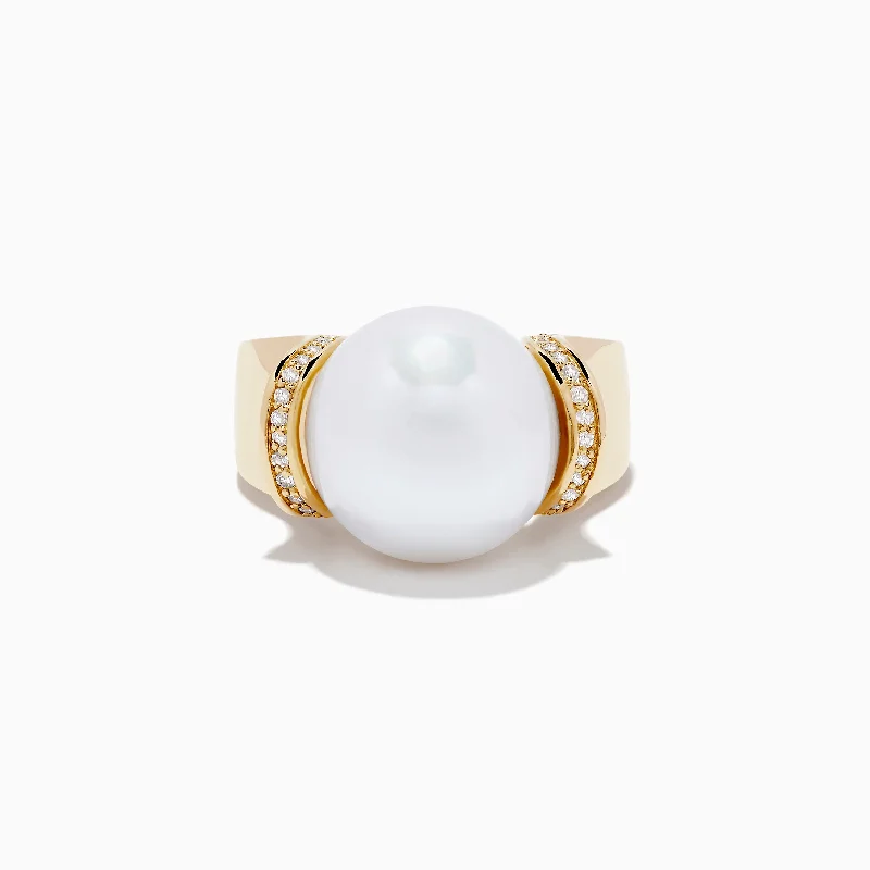 ladies rings sizes-14K Yellow Gold Fresh Water Pearl and Diamond Ring