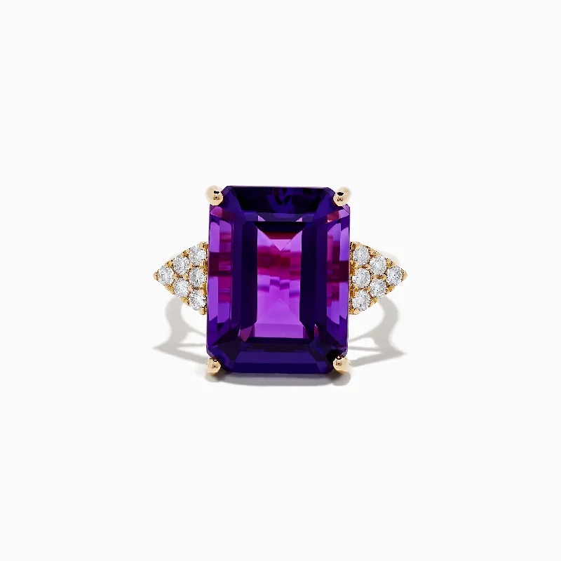 ladies rings auction-14K Yellow Gold Amethyst and Diamond Ring