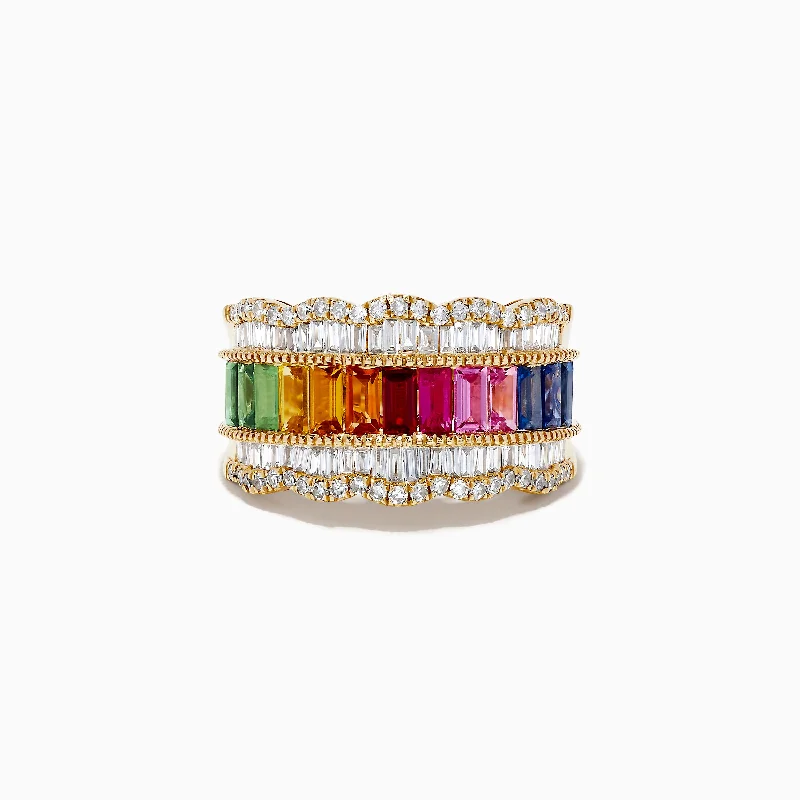 ladies rings eternity-Watercolor 14k Yellow Gold Multi Sapphire and Diamond Ring