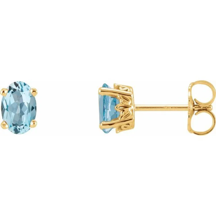 ladies earrings single stone-14K Yellow Natural Sky Blue Topaz Earrings