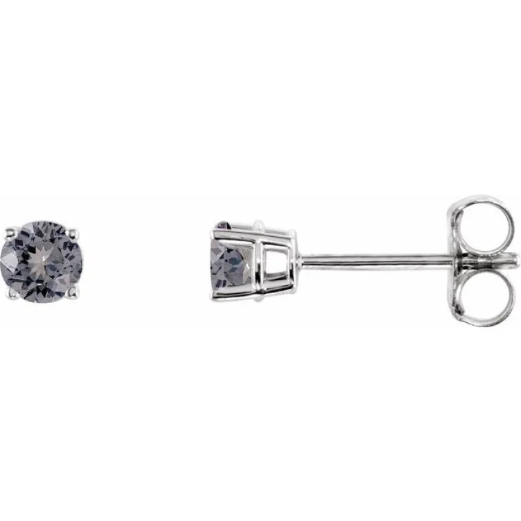 ladies earrings care-14K White 3 mm Natural Gray Spinel Stud Earrings