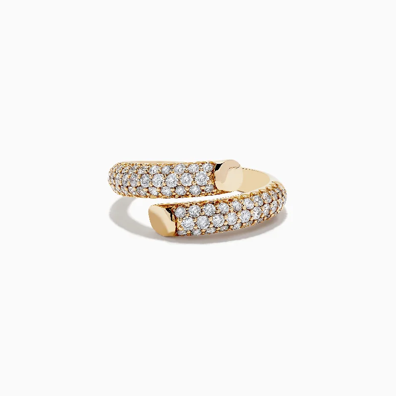 ladies rings tarnish free-D'Oro 14K Yellow Gold Pave Diamond Bypass Ring