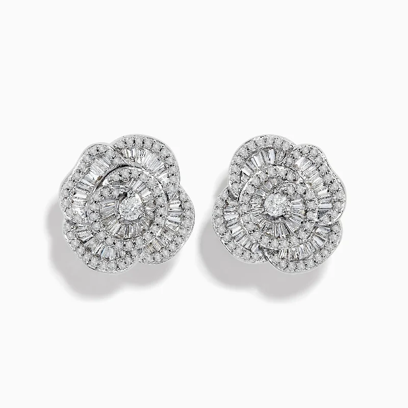 ladies earrings materials-Nature 14K White Gold Diamond Flower Earrings