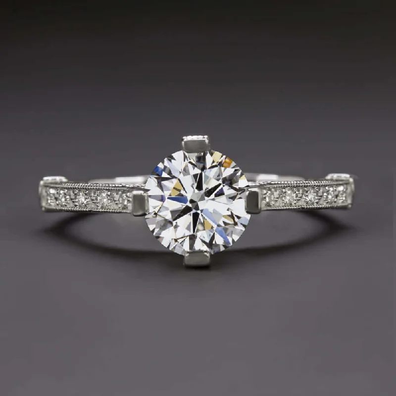 minimalist engagement rings -0.96ct GIA CERTIFIED G SI1 EXCELLENT CUT DIAMOND ENGAGEMENT RING VINTAGE STYLE