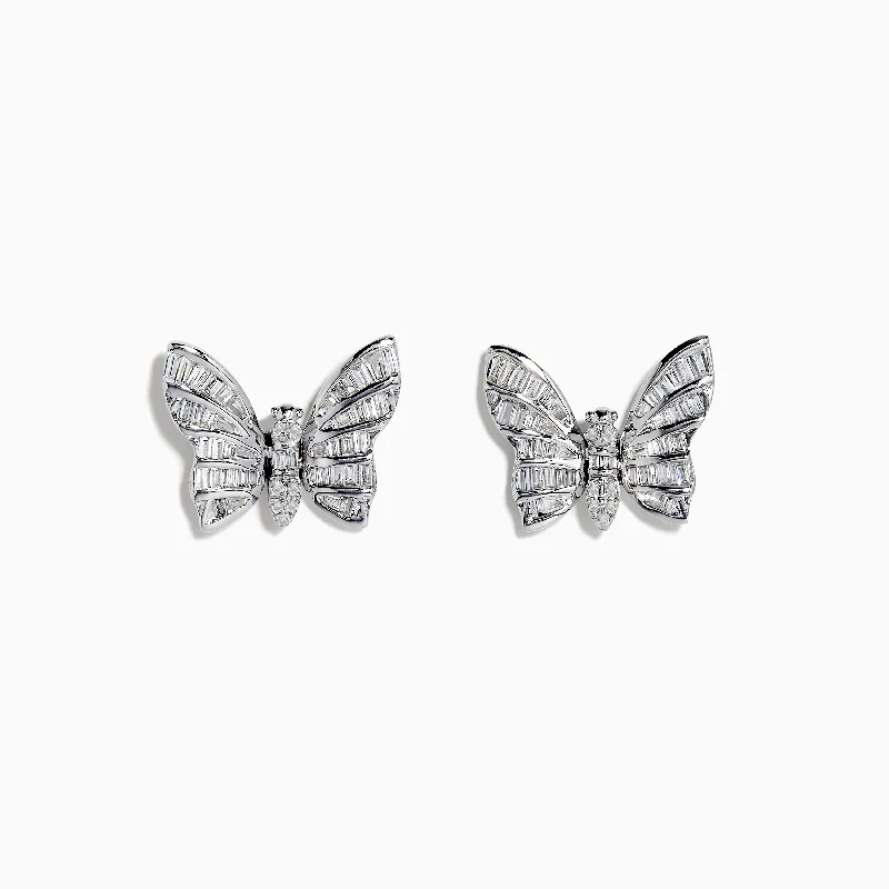 ladies earrings designs-Nature 14K White Gold Diamond Butterfly Earrings