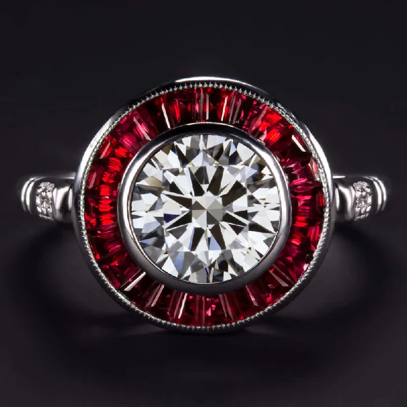 white gold engagement rings -1.5 CARAT LAB CREATED DIAMOND RUBY ENGAGEMENT RING VINTAGE STYLE TARGET ART DECO