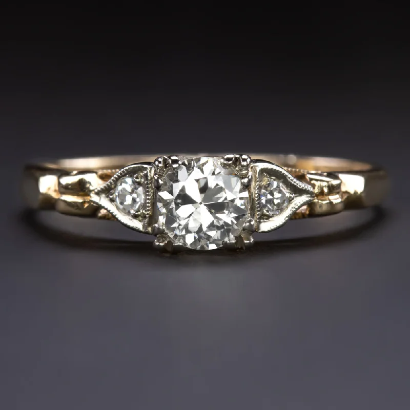 stacking engagement rings -1/3ct H VS2 OLD EUROPEAN CUT DIAMOND VINTAGE ENGAGEMENT RING 14k TWO TONE GOLD