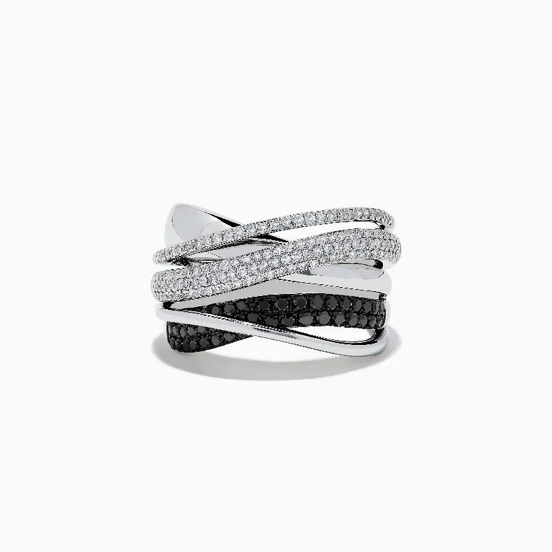 ladies rings prices-Caviar 14K White Gold White and Black Diamond Crossover Ring