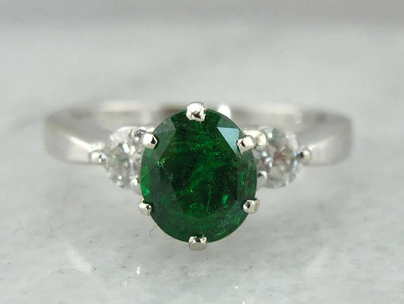 round cut engagement rings -Tsavorite Garnet, Gorgeous Three Stone Anniversary or Engagement Ring