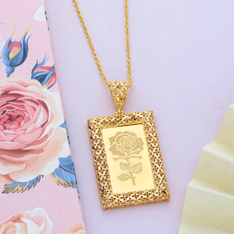 Ladies necklaces soft glow -Gold Necklace (Chain Rectangle Shaped Rose Frame Pendant) 21KT - FKJNKL21KM9618